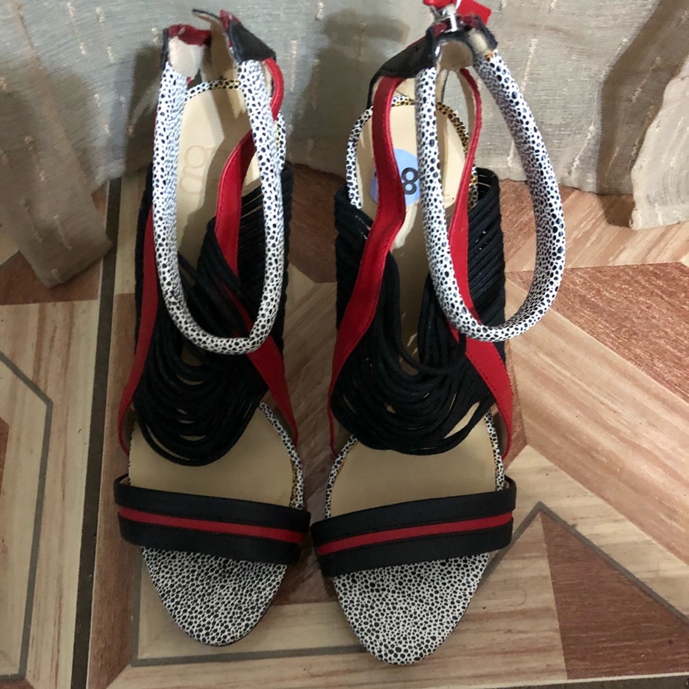 Red black and white heels